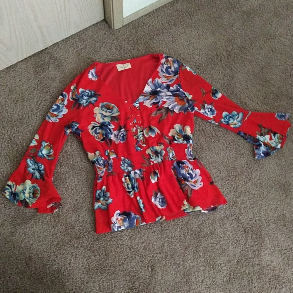 Ember Red floral print blouse